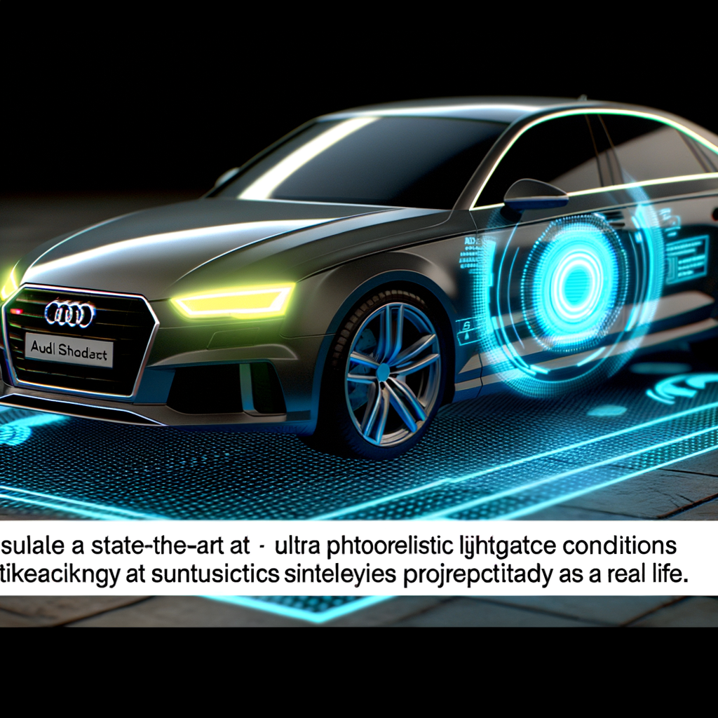 Audi car with futuristic AI interface hologram.