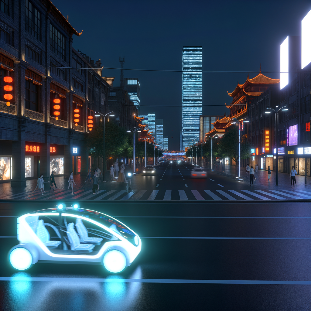 Electric vehicles illuminate China's bustling streets.