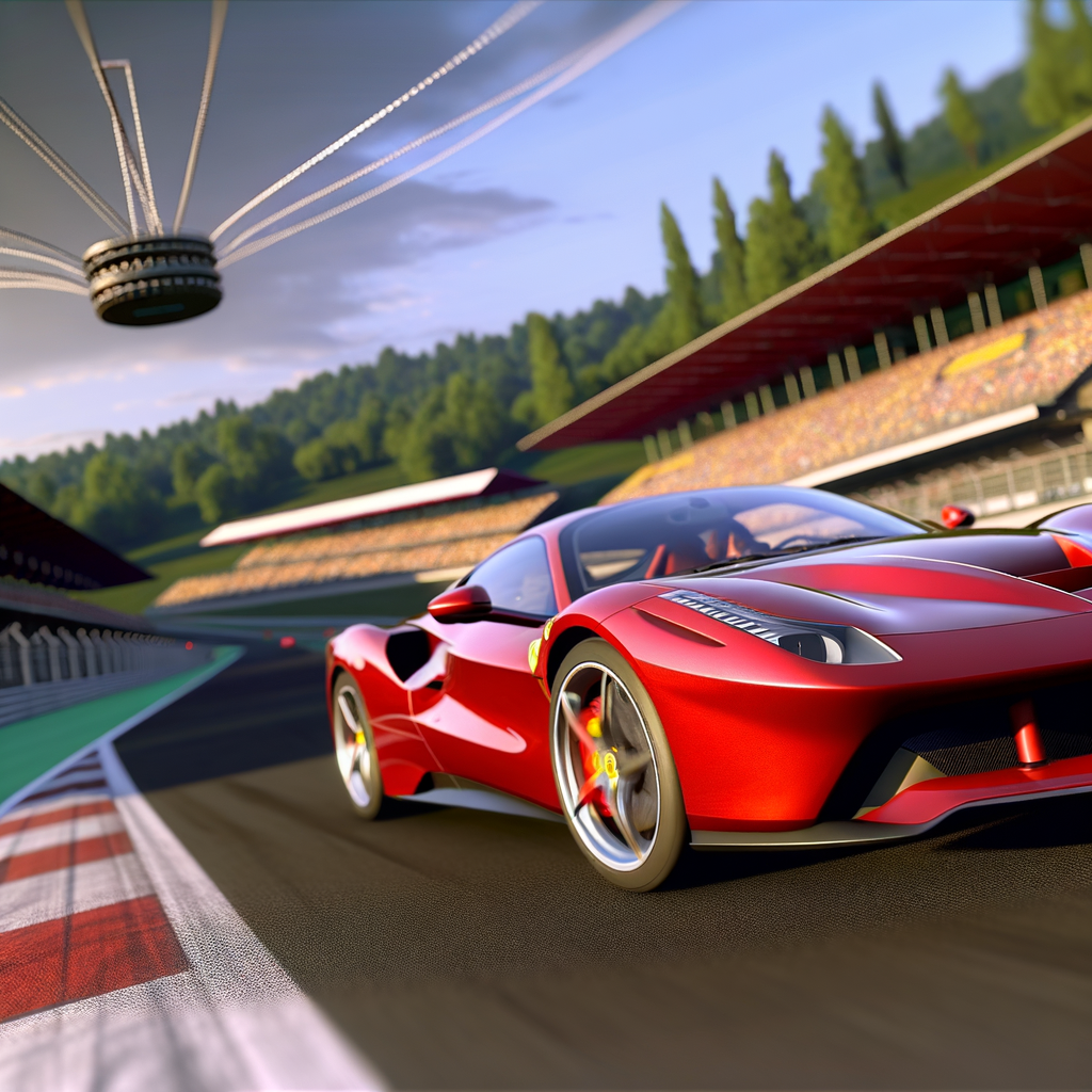 Ferrari supercar on a scenic racetrack.