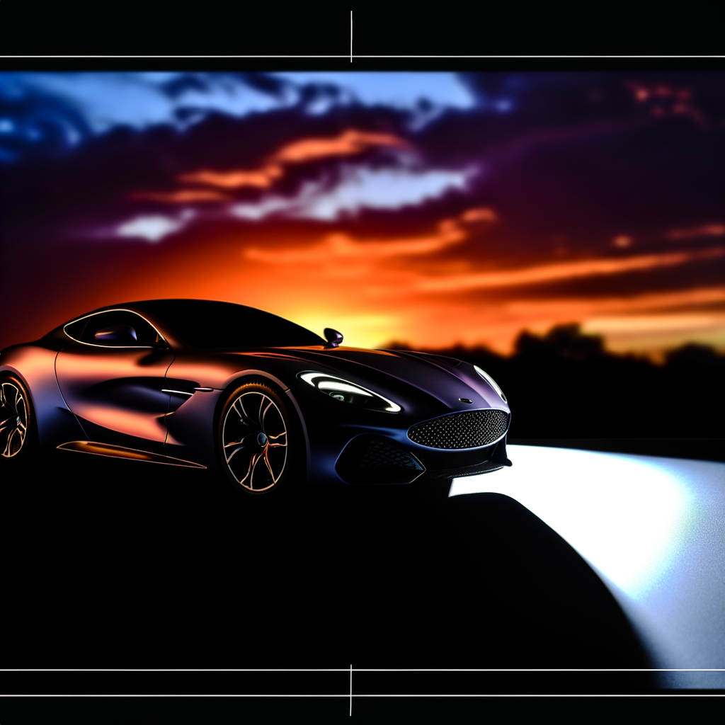 Ferrari supercar under dramatic sunset lighting.