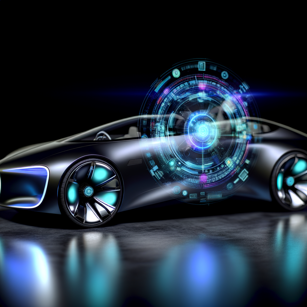 Futuristic Audi car with glowing AI interface.