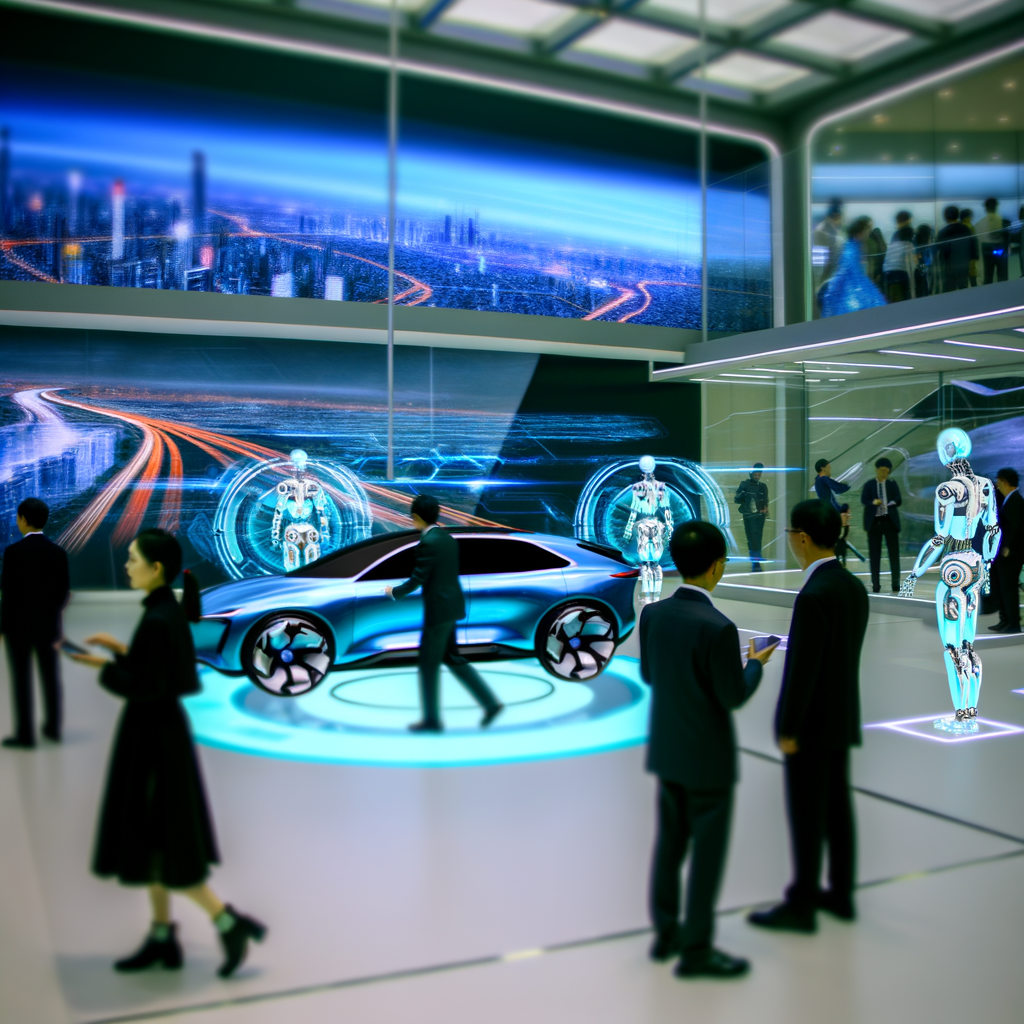 Futuristic cars, engaged customers, evolving technology.