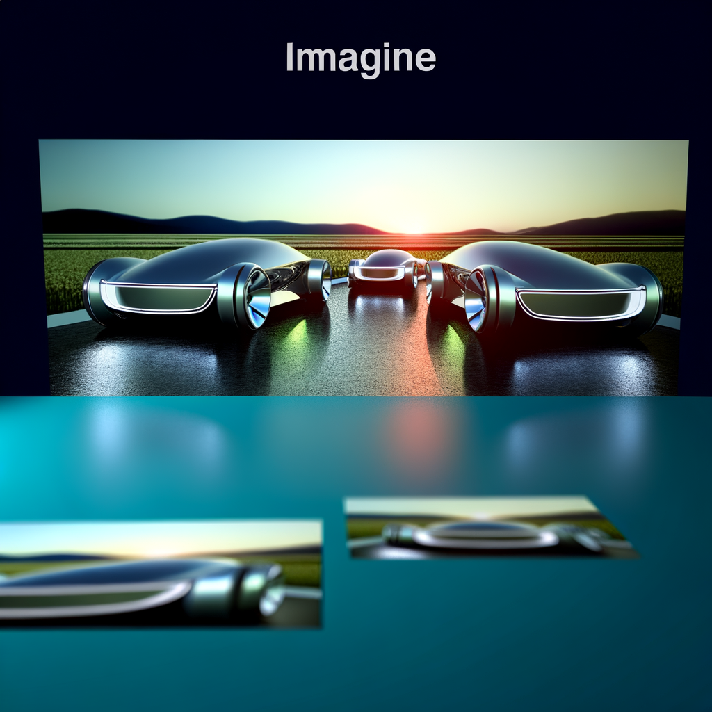 Futuristic cars merging technology, innovation, horizon.