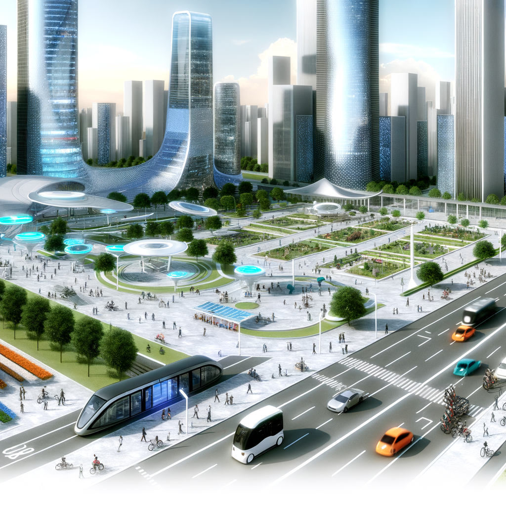 Futuristic cityscape with diverse mobility options.