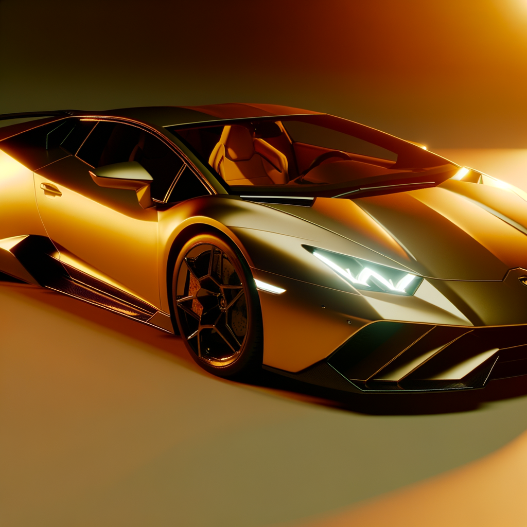 Lamborghini supercar gleaming in sunset glow.