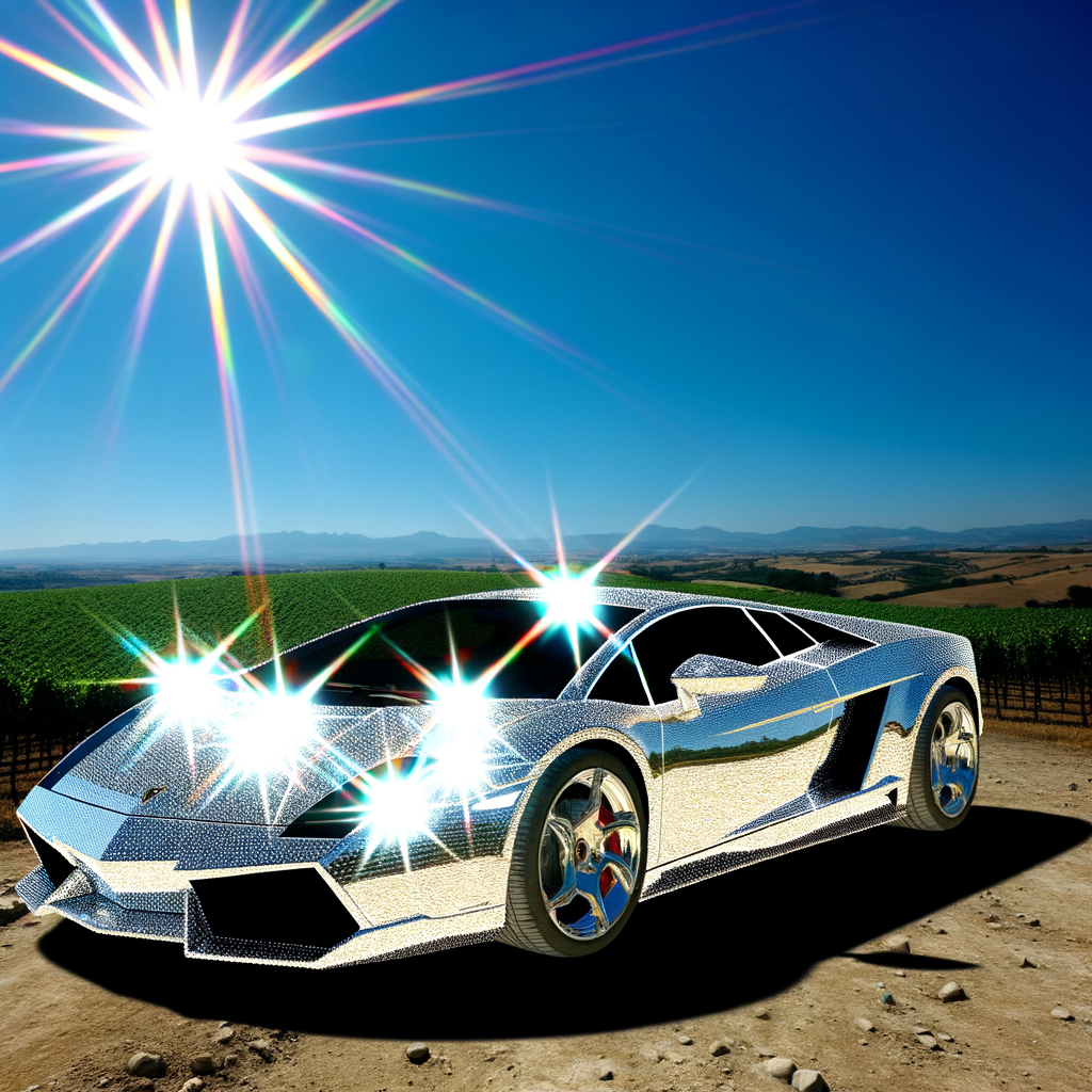 Lamborghini supercar glistening under Italian sun.