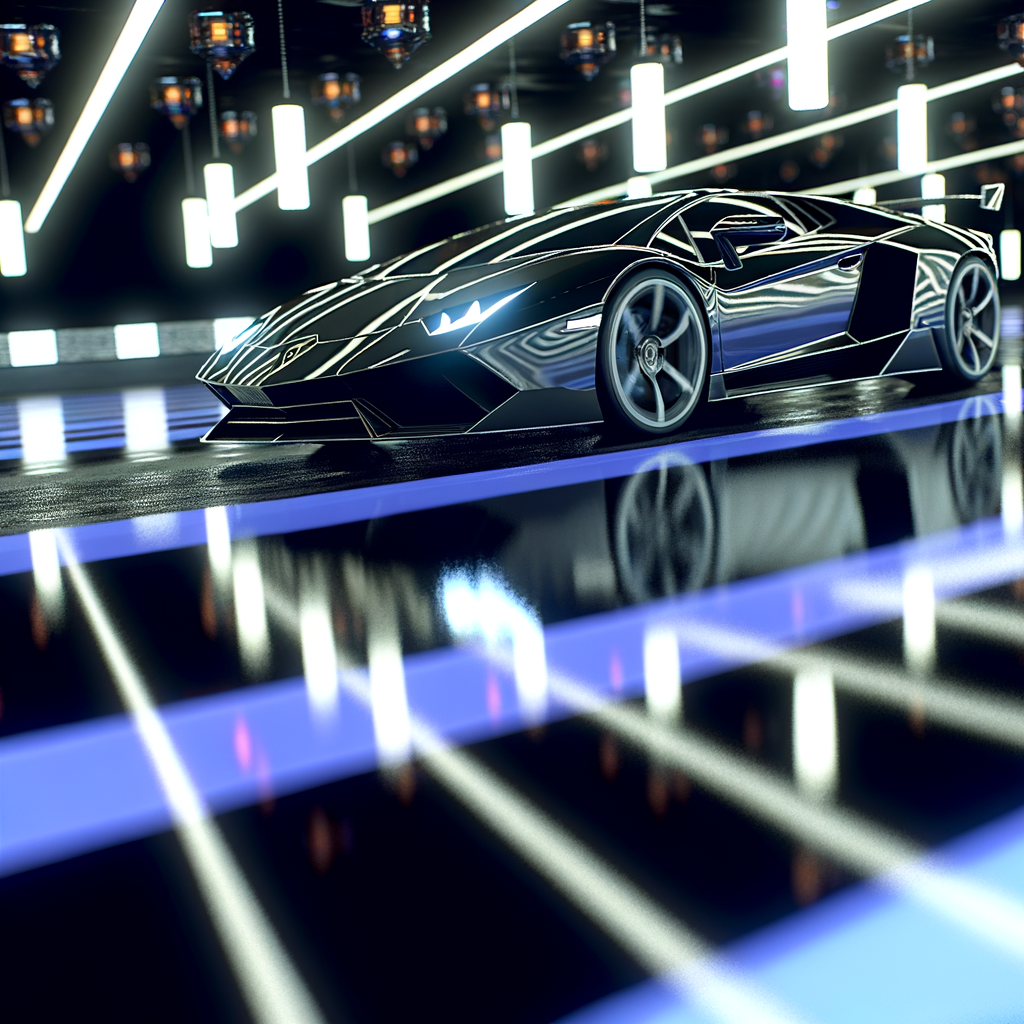 Sleek Lamborghini on a futuristic track.