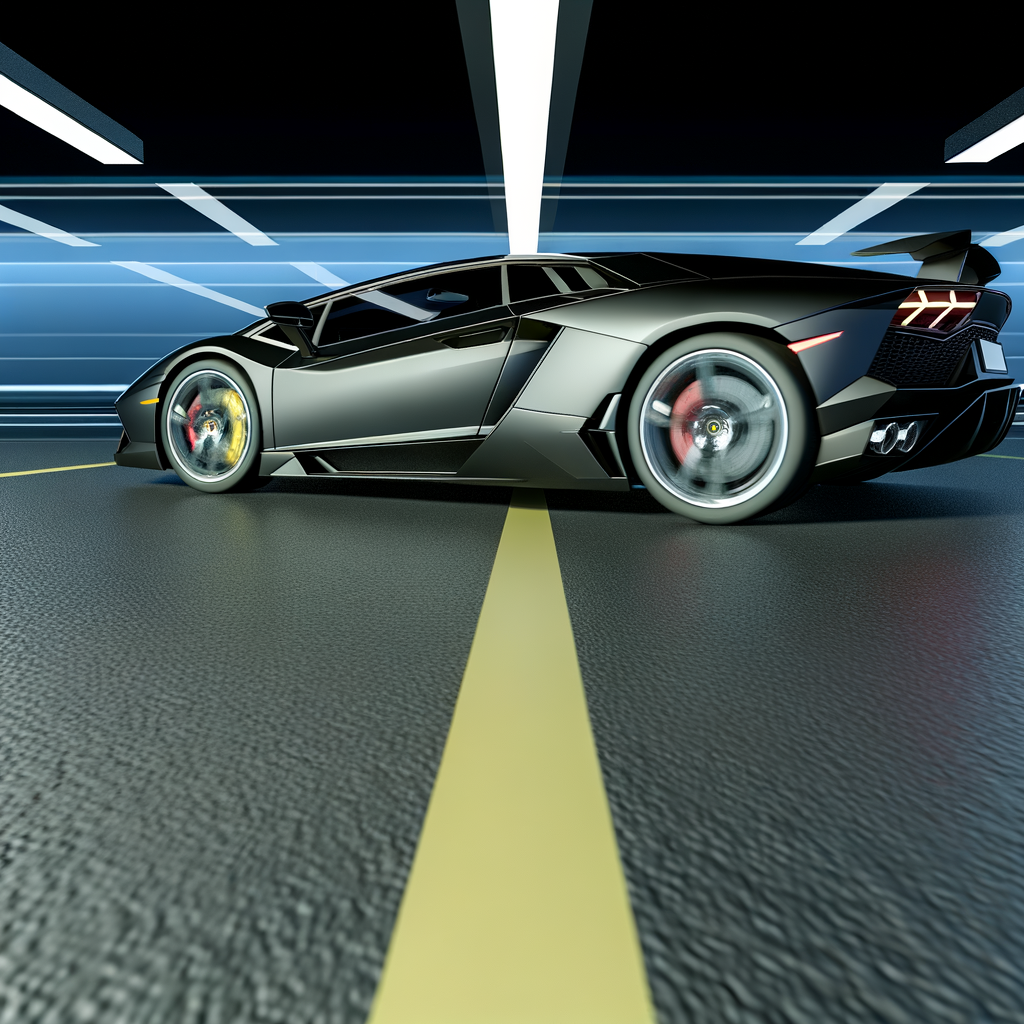 Sleek Lamborghini supercar on futuristic road.