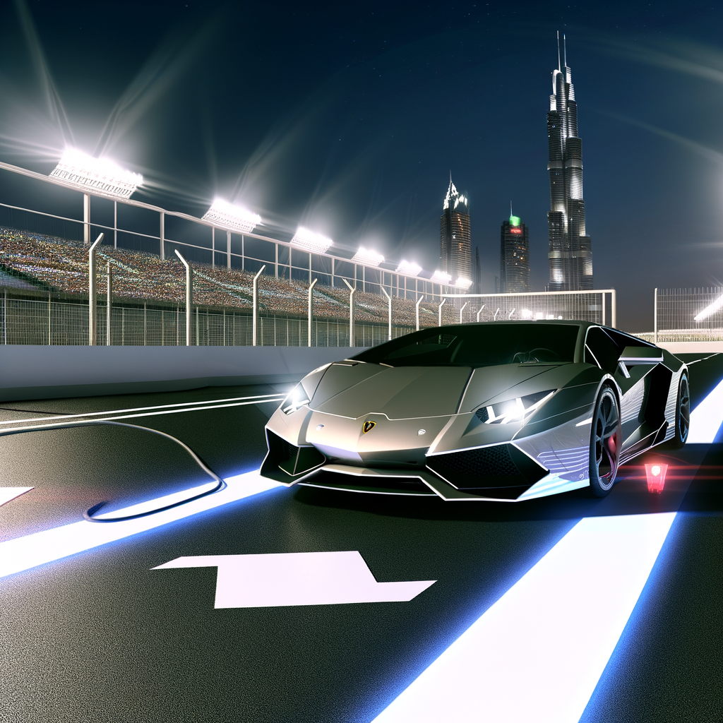 Sleek Lamborghini supercar on futuristic track.