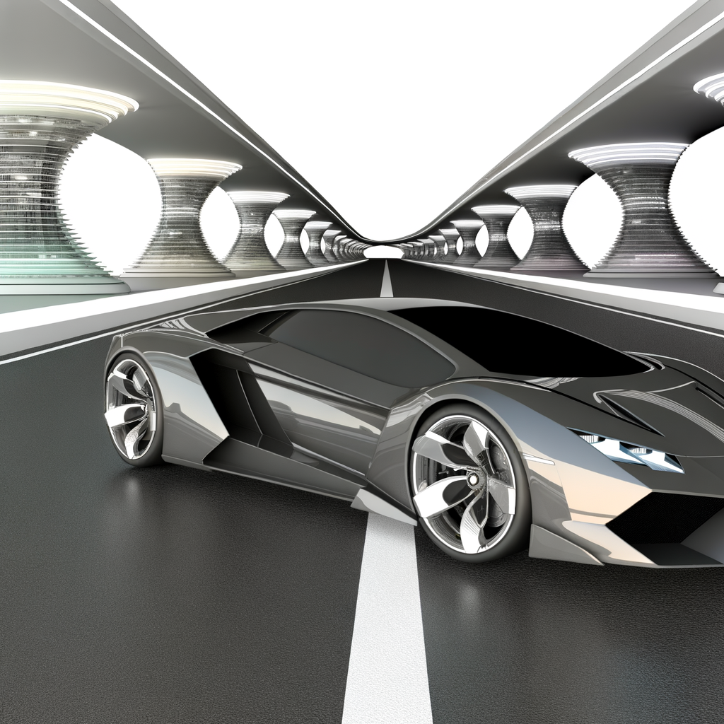 Sleek Lamborghini supercar on futuristic road.