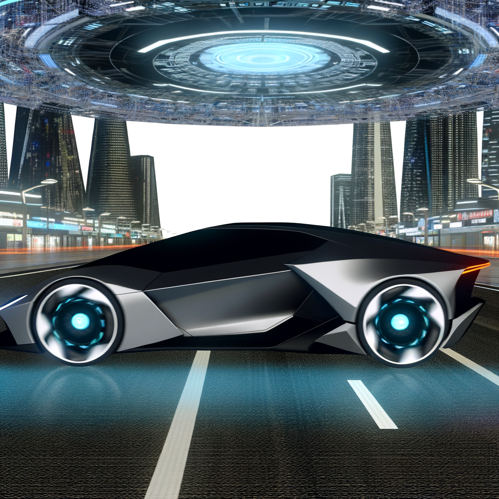 Sleek Lamborghini supercar on futuristic road.