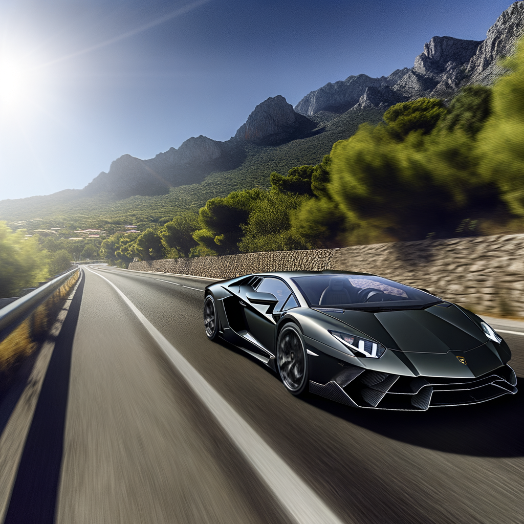 Sleek Lamborghini supercar on scenic road.