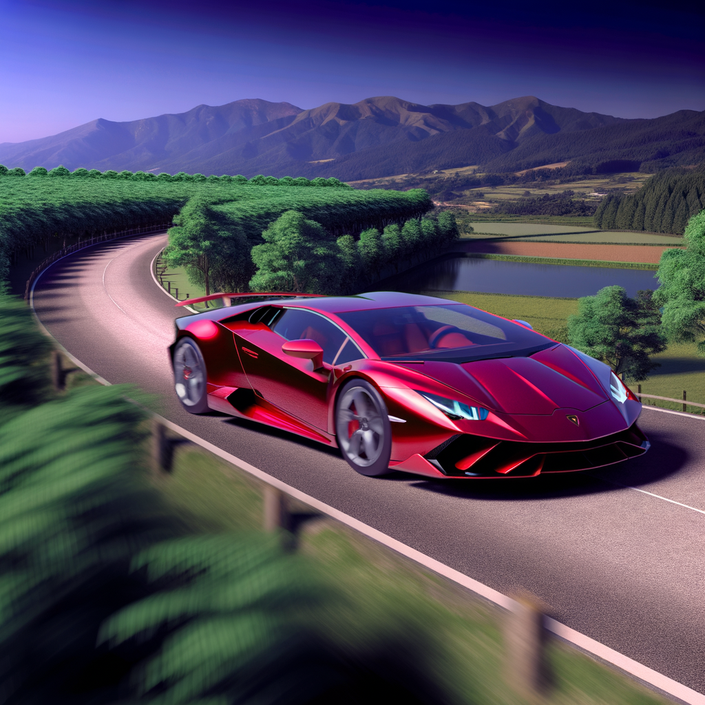 Sleek Lamborghini supercar on winding road.