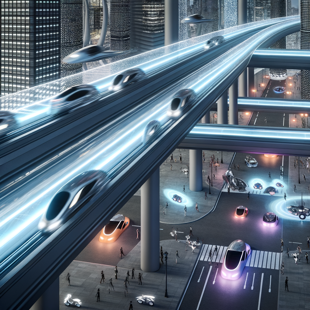 Urban mobility landscape with futuristic innovations.