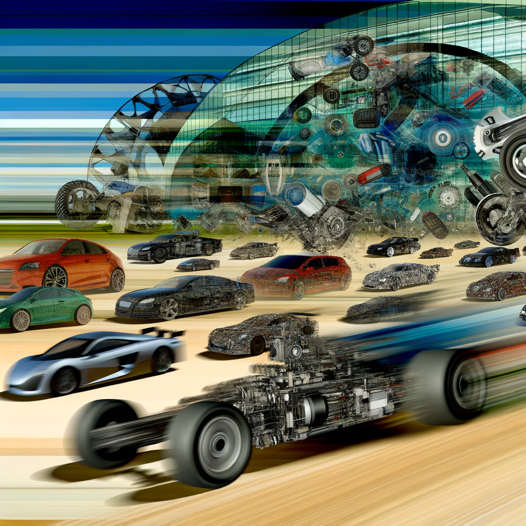 Dynamic auto industry innovation race montage.