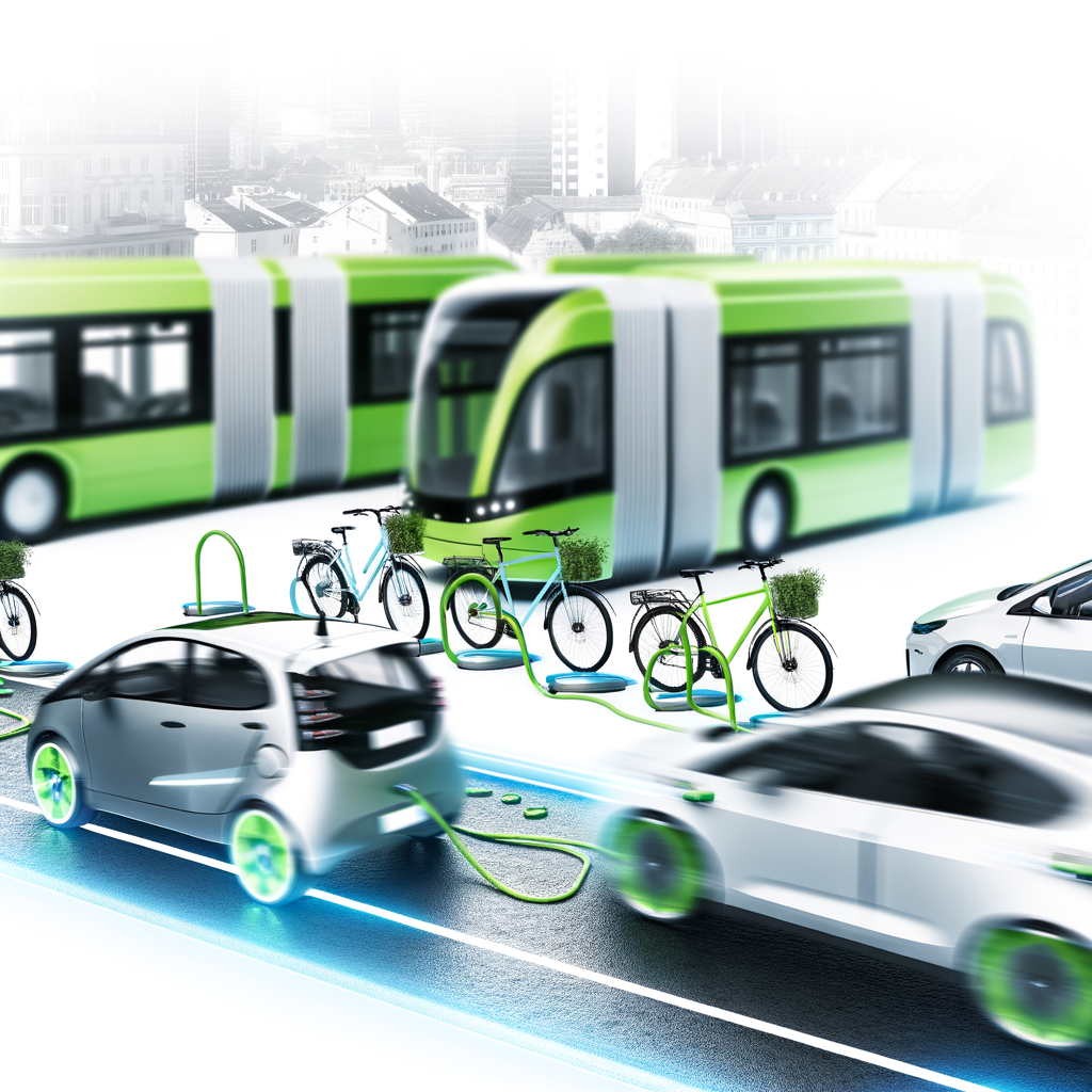 Electric cars, bikes, and buses connected.