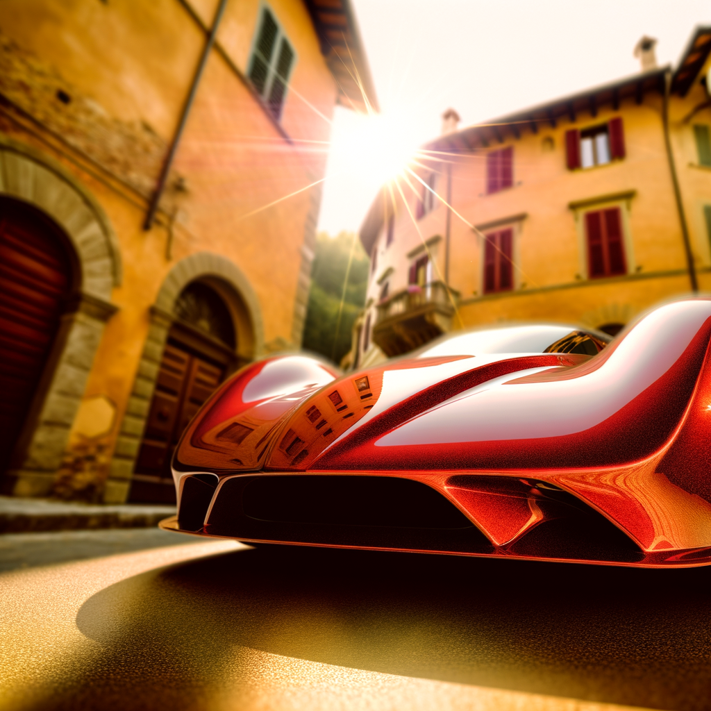 Ferrari supercar glistens under Italian sun.