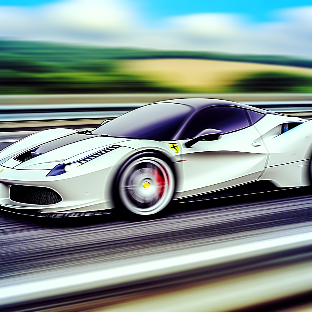 Ferrari supercar in motion, breathtakingly lifelike.