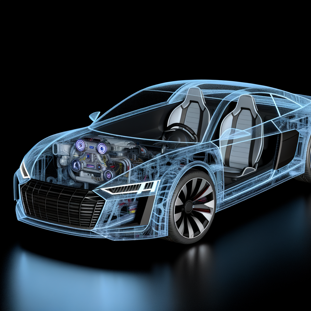 Futuristic Audi car with AI interface.