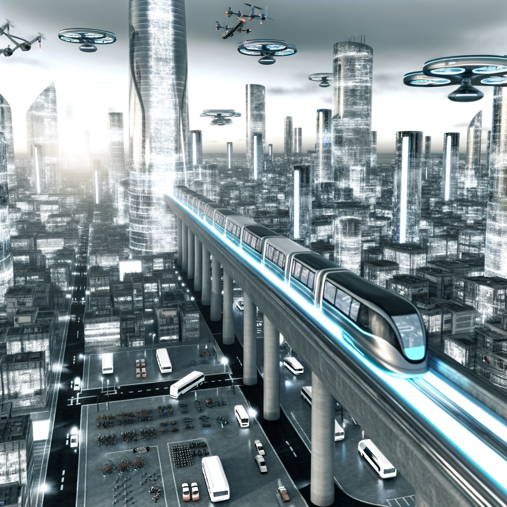 Futuristic cityscape with diverse mobility solutions.