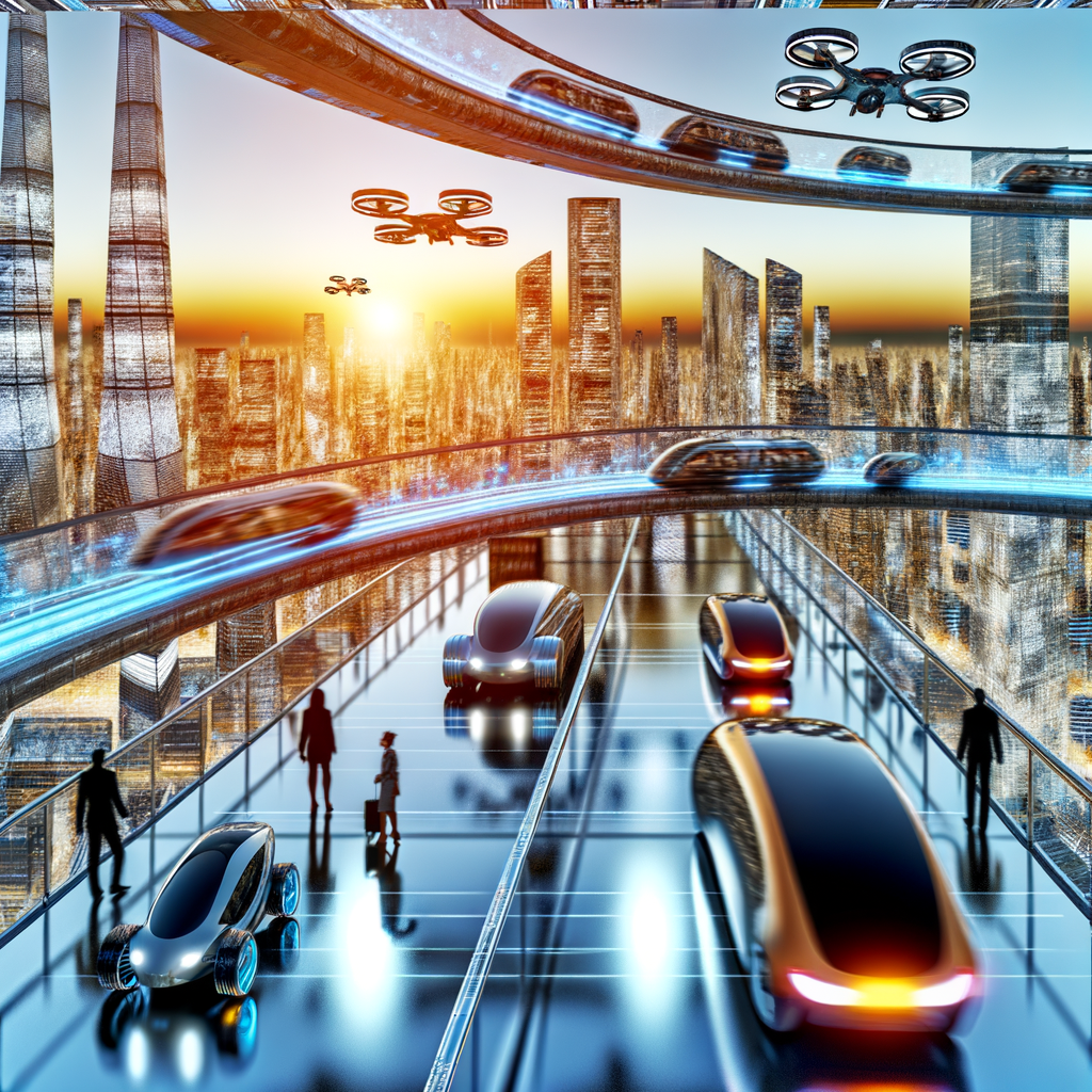 Futuristic cityscape with diverse mobility solutions.