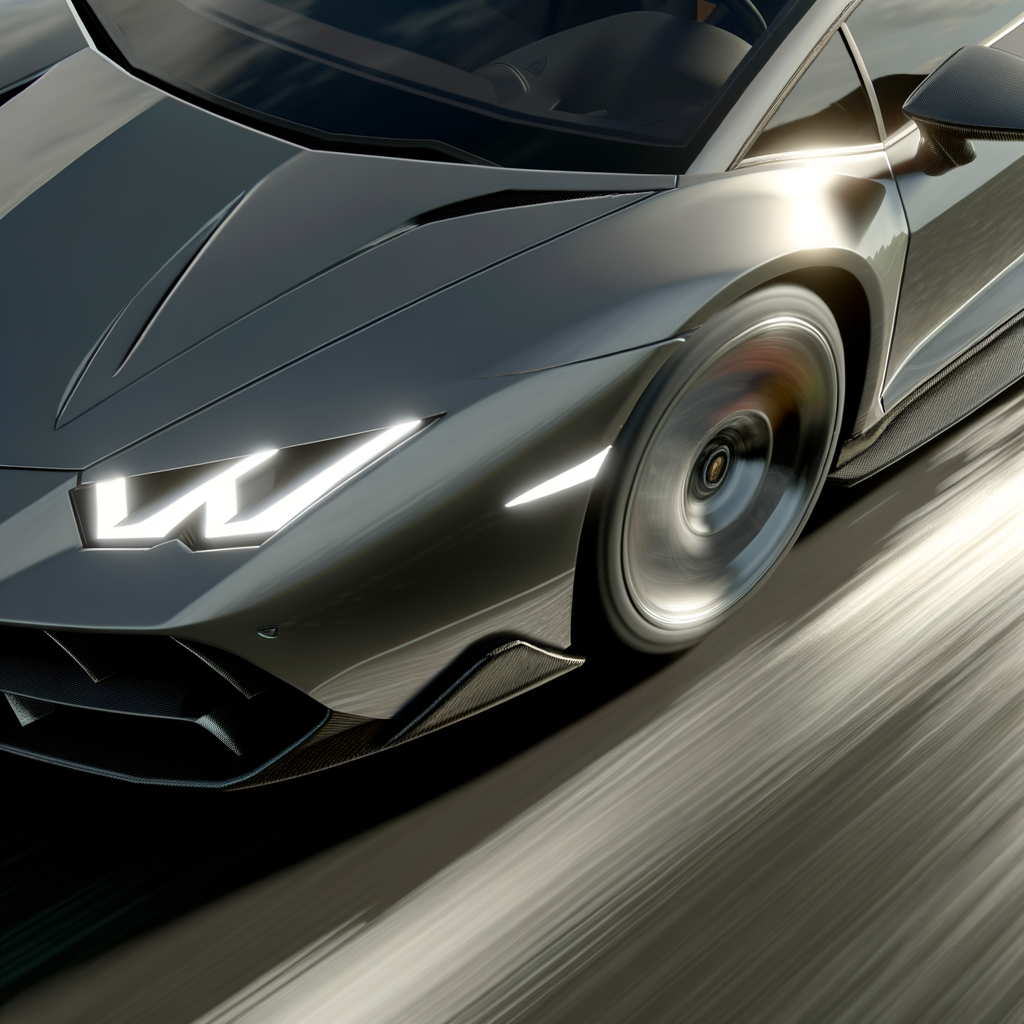 Sleek Lamborghini hybrid supercar in motion.