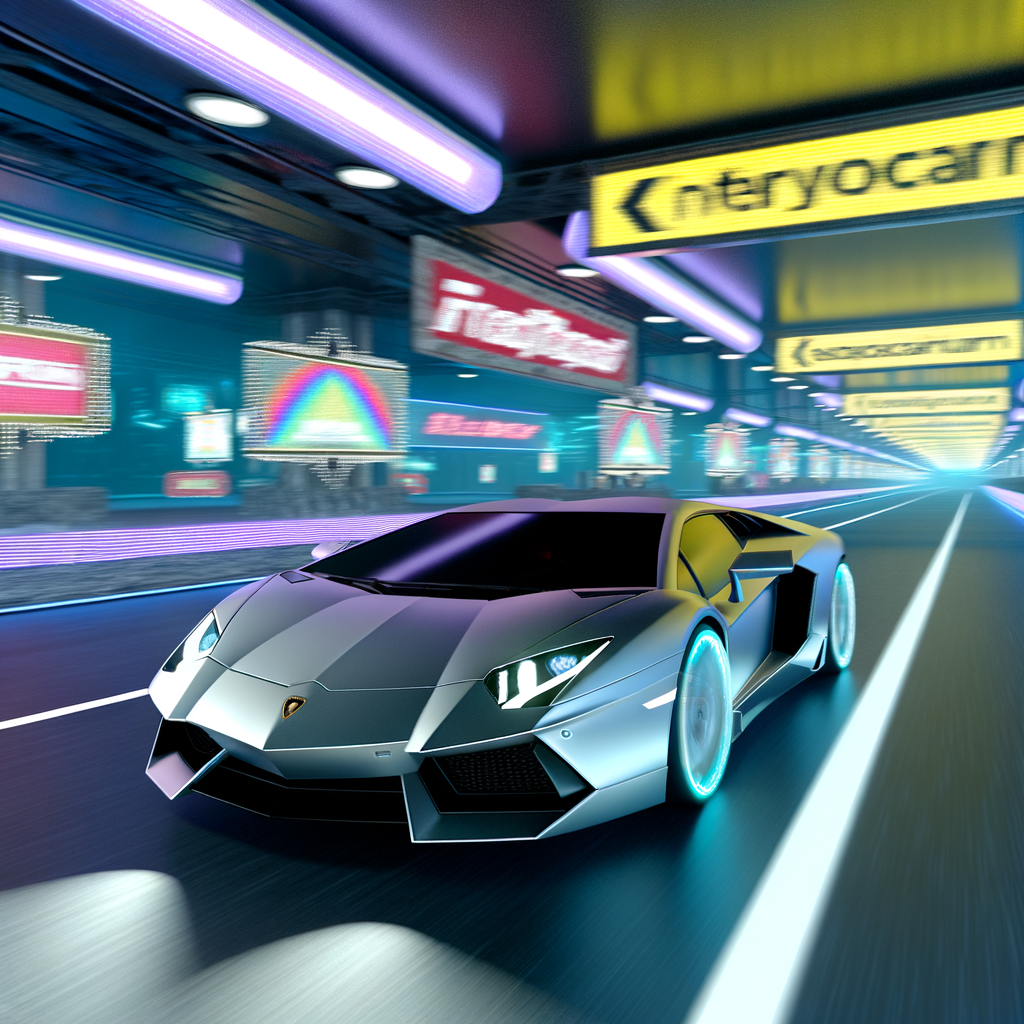 Sleek Lamborghini supercar on futuristic road.