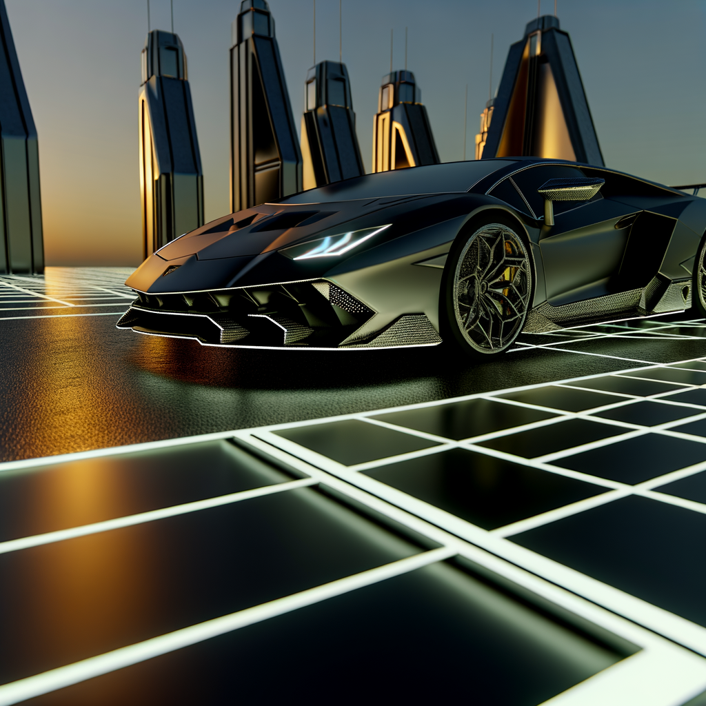 Sleek Lamborghini supercar on futuristic road.