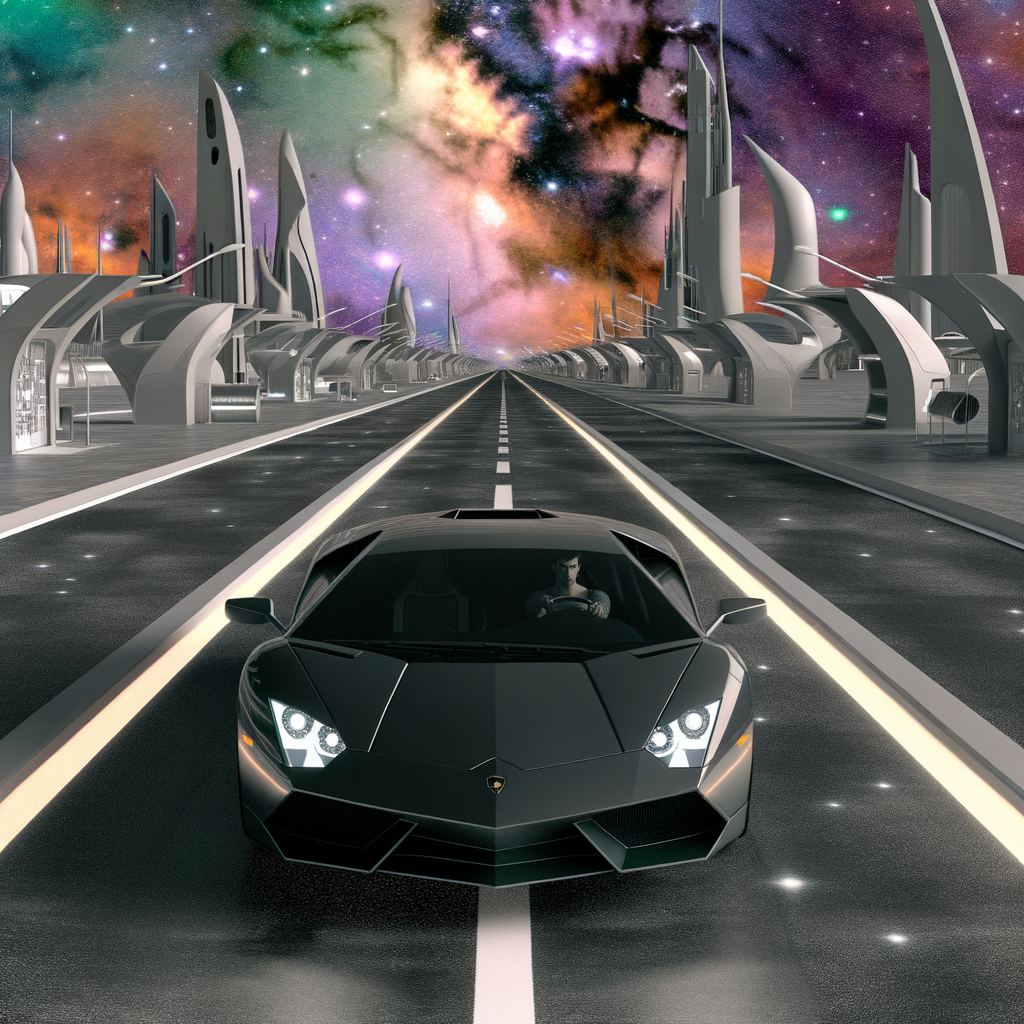 Sleek Lamborghini supercar on futuristic road.