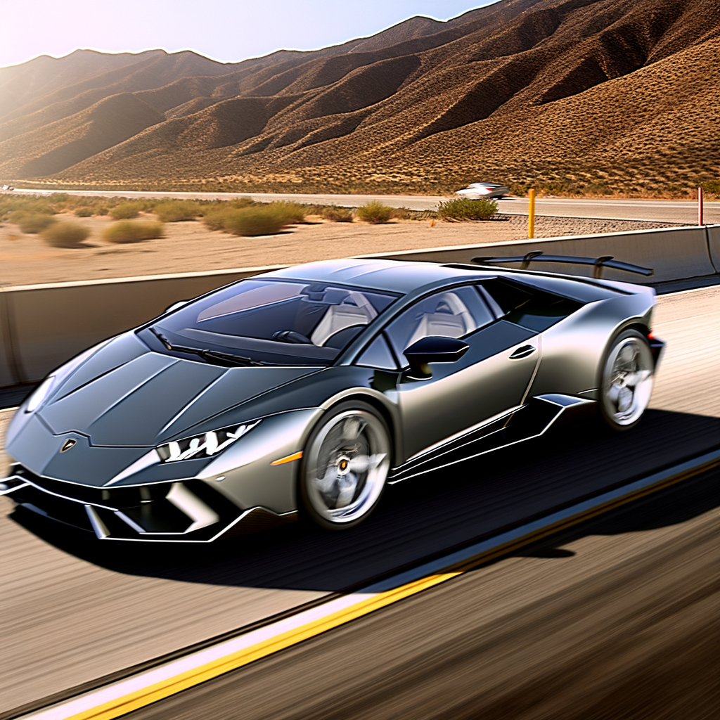 Sleek Lamborghini supercar on scenic highway.