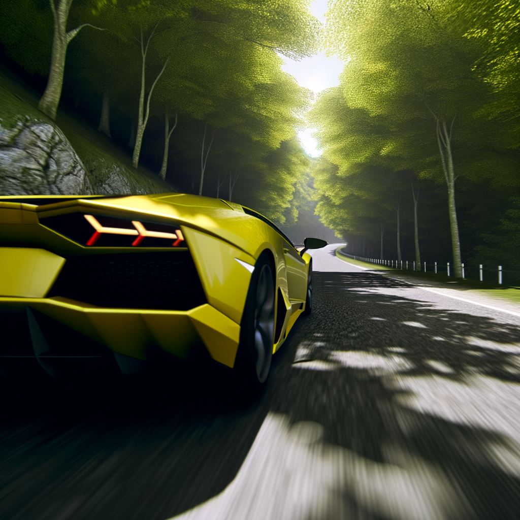 Sleek Lamborghini supercar on winding road.