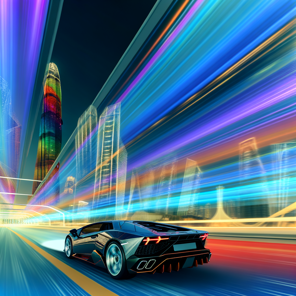 Sleek Lamborghini supercar on futuristic road.