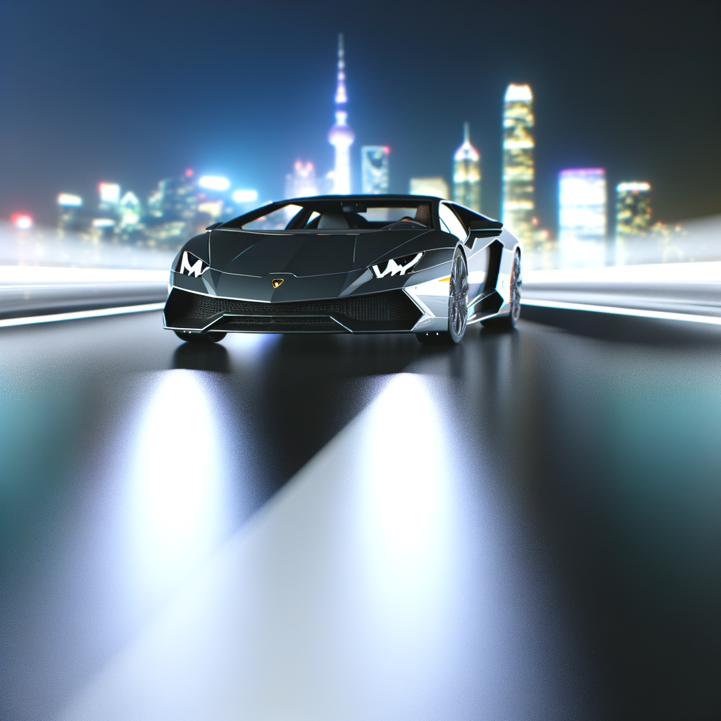 Sleek Lamborghini supercar on futuristic road.
