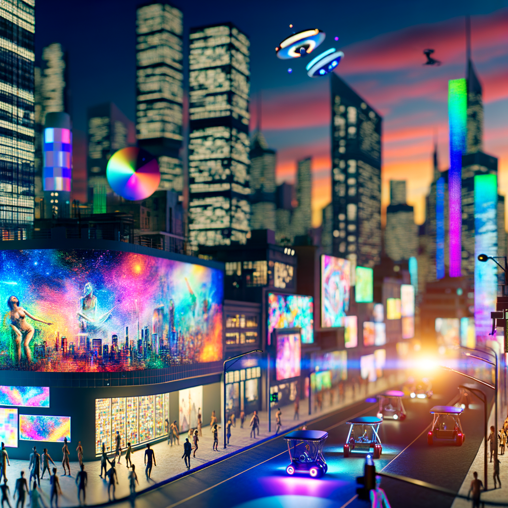 A vibrant cityscape blending art and technology.
