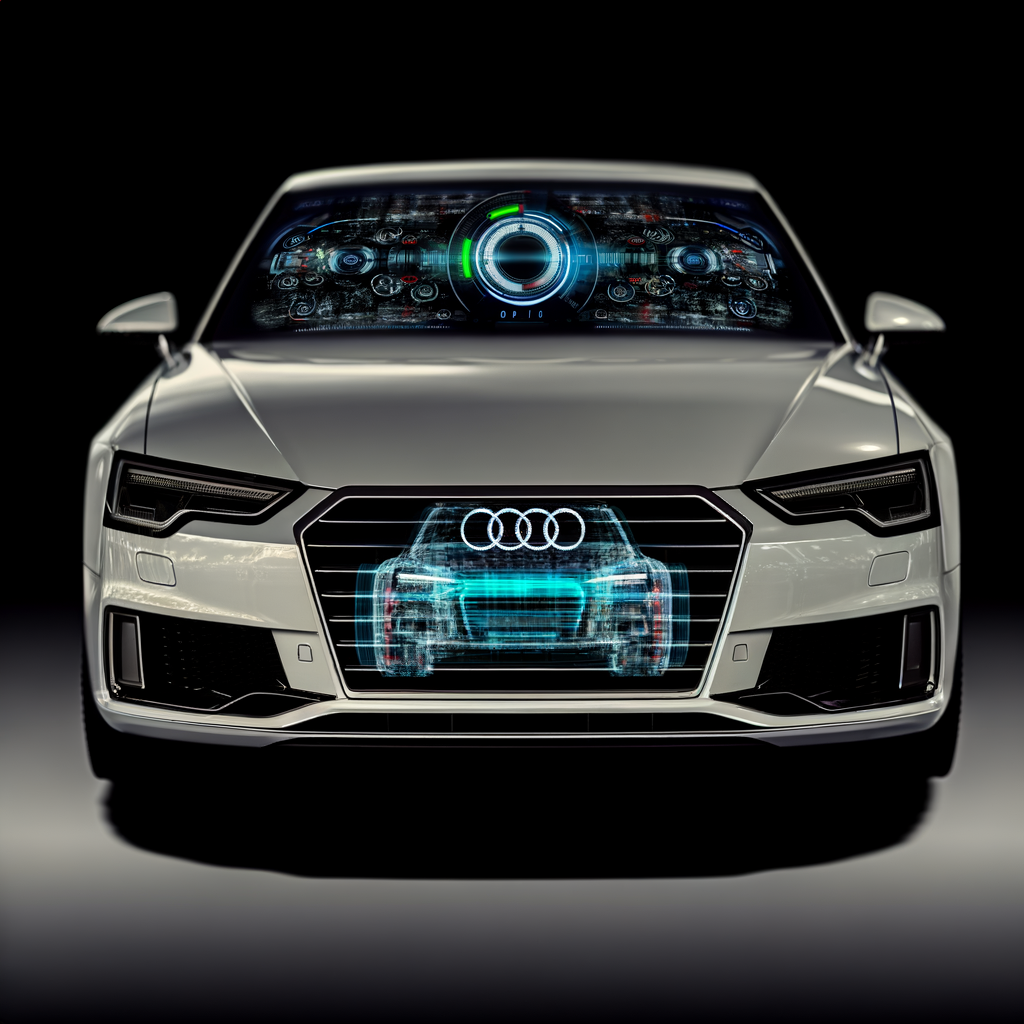 Audi car with futuristic AI dashboard display.