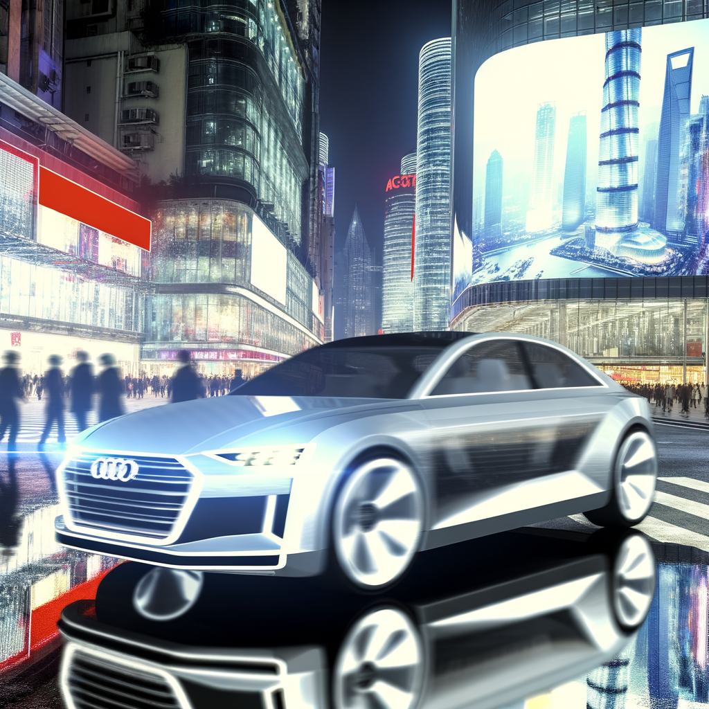 Audi's futuristic car in urban setting.