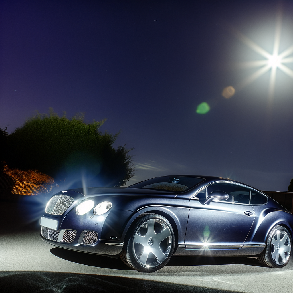 Bentley Continental GT glistening in moonlight.