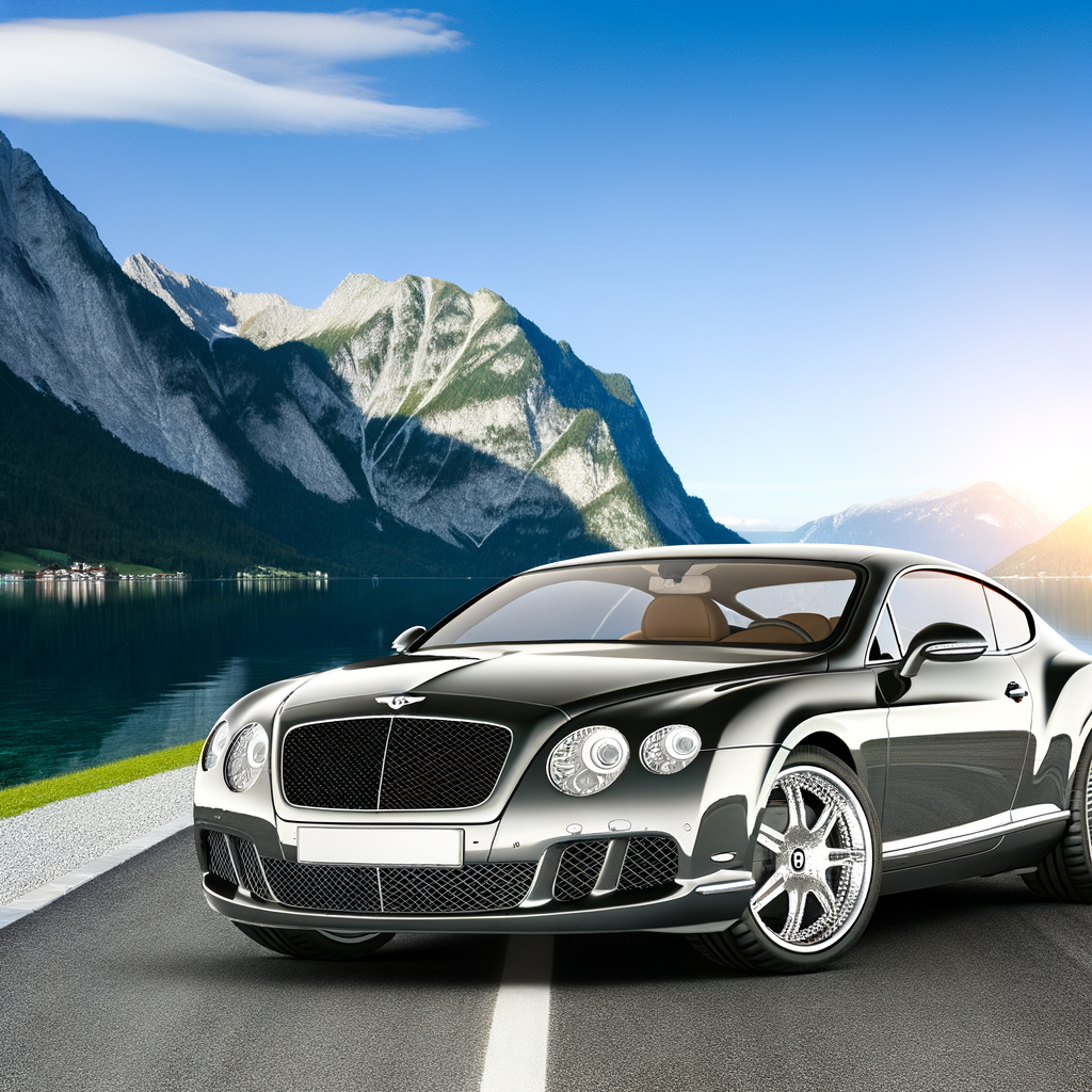 Bentley Continental GT on scenic mountain road.