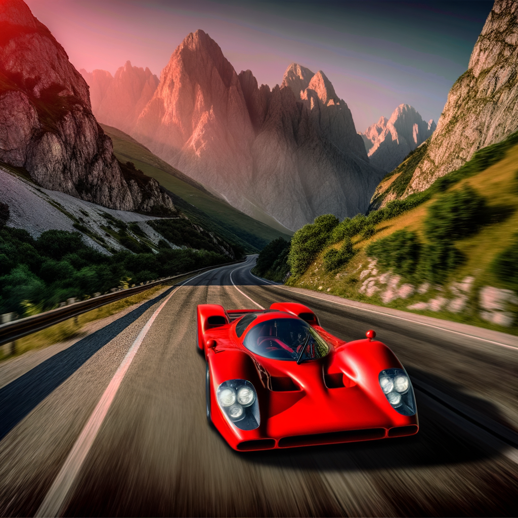 Ferrari supercar blazing through scenic mountains.