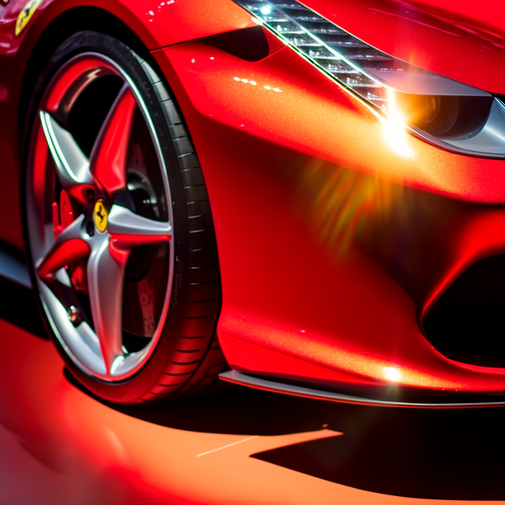Ferrari supercar glistens in Maranello sunlight.