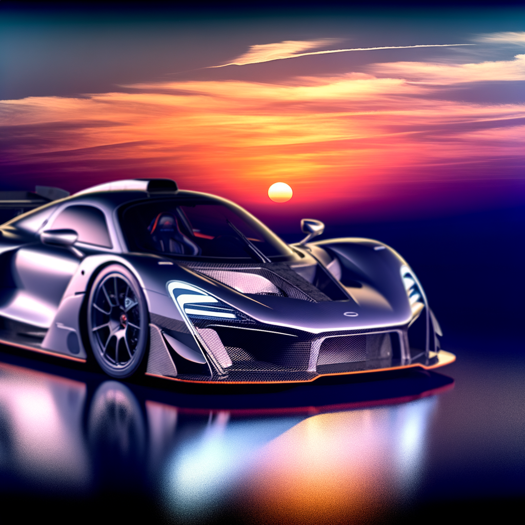 Ferrari supercar glistens under sunset skies.