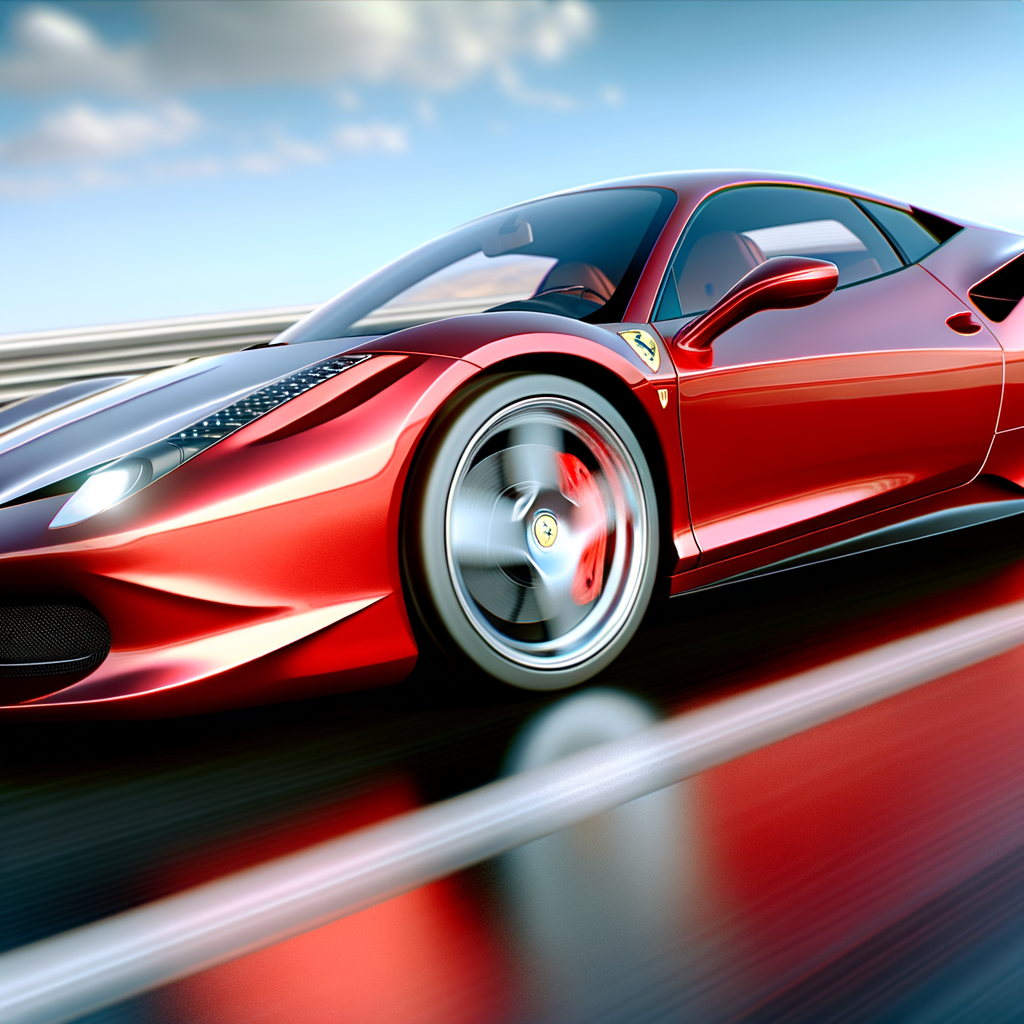 Ferrari's sleek supercar in vibrant motion.