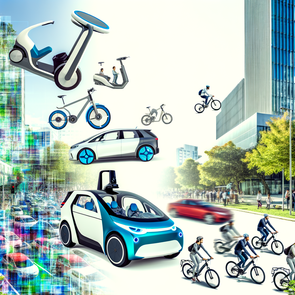 Future mobility collage: EVs, bikes, autonomous.