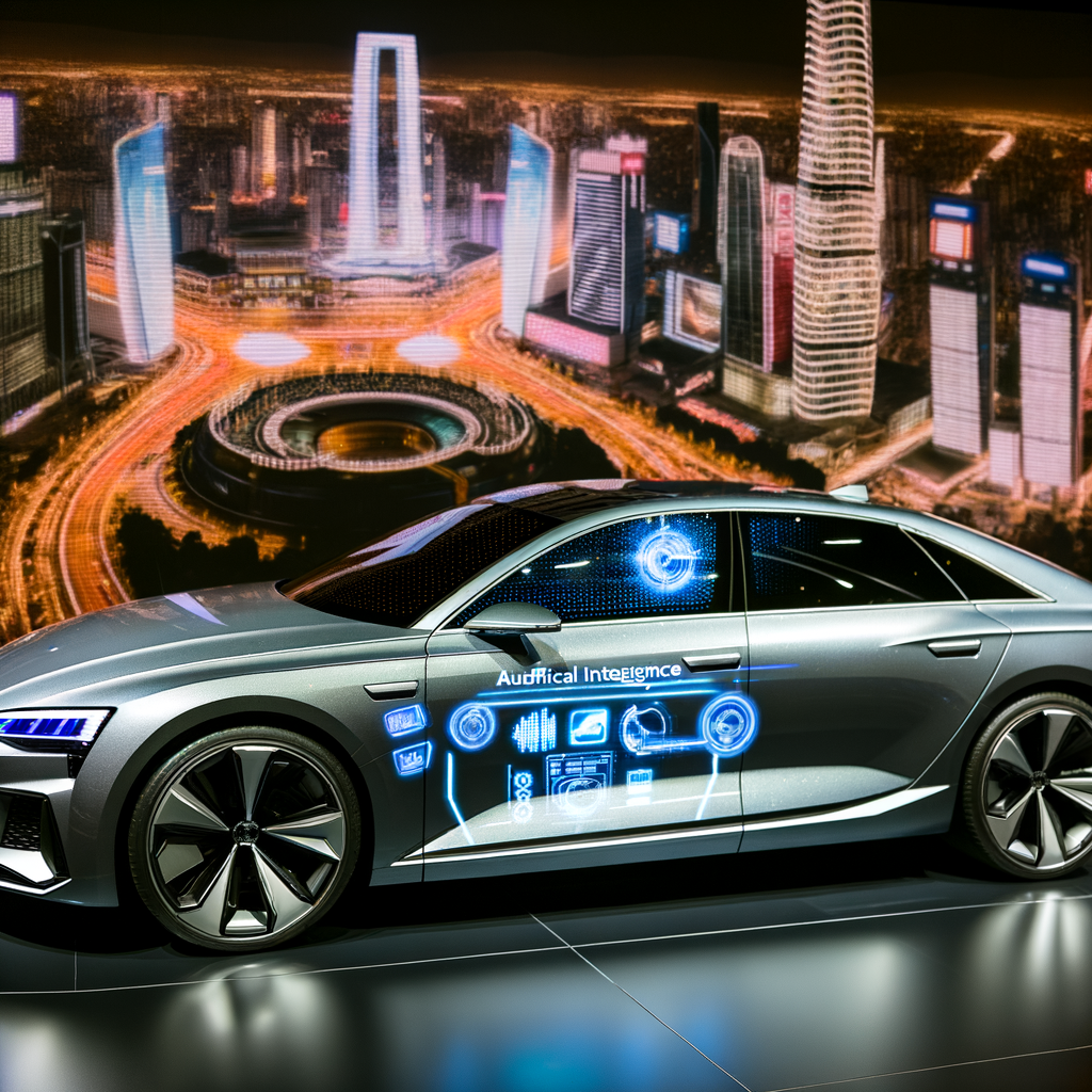 Futuristic Audi car with AI interface.