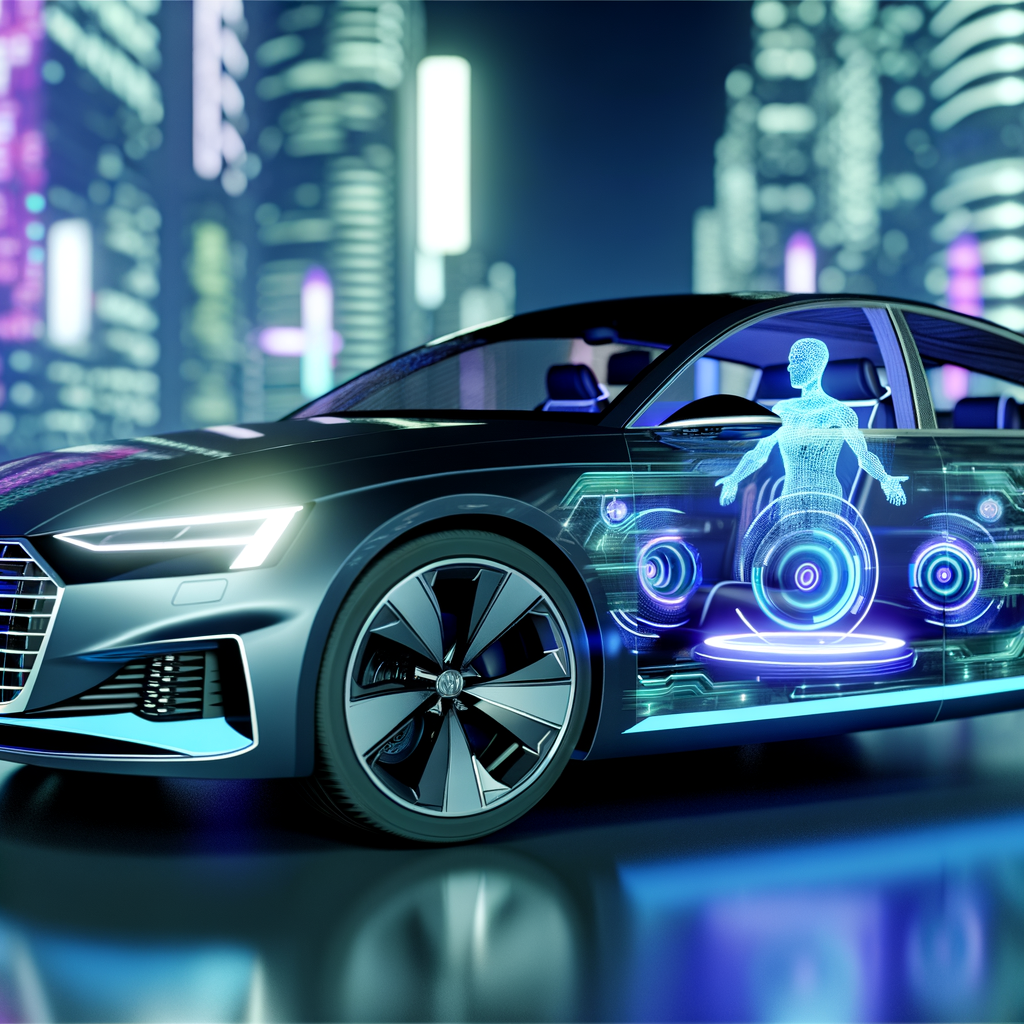 Futuristic Audi car with AI interface.