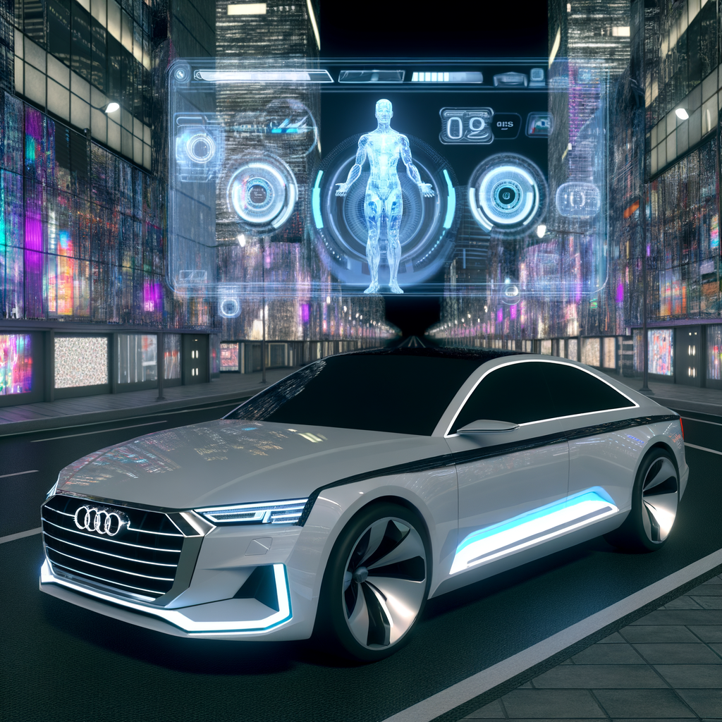 Futuristic Audi car with AI interface.