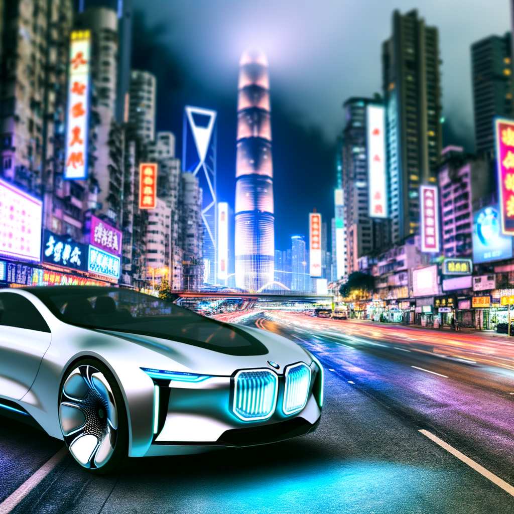 Futuristic BMW car in urban setting.