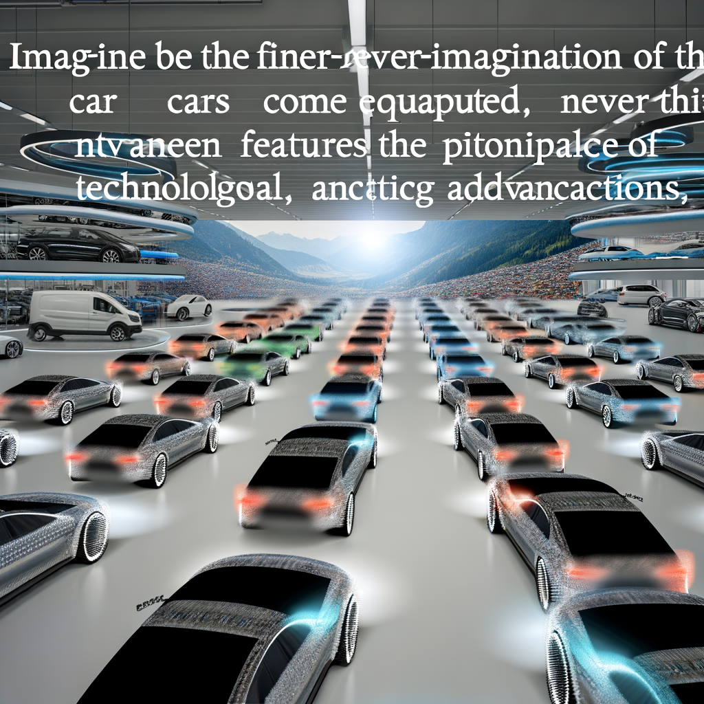 Futuristic cars, bustling dealership, innovation collage.