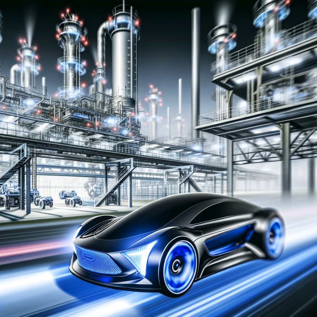 Futuristic cars navigate technology-driven industry landscape.