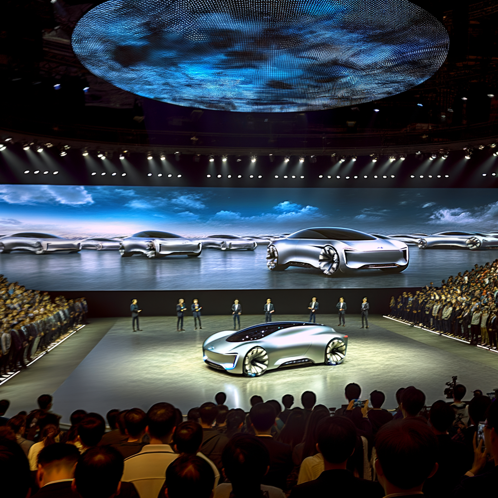 Futuristic cars unveiling at global auto expo.